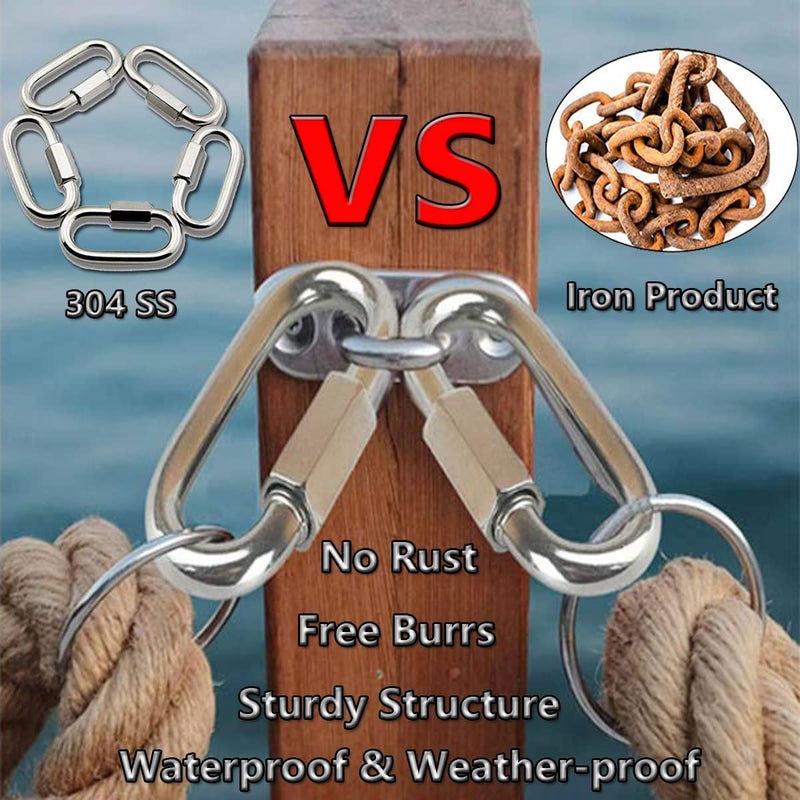 Lsqurel Quick Link, Lsqurel 304 Stainless Steel D Shape Locking Carabiner Heavy Duty Repair Link Pets Keychain for Outdoor Traveling Equipment M4 M6 M8 Capacity 200lb 600lb 1200lb (M6 5Pack) - Image 3